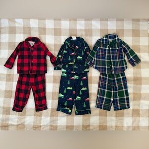 Christmas button down sets Carter's Red, Blue, and Green Kids Pajama Set Trio